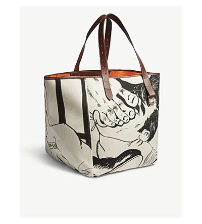 Shop Jw Anderson Black And White Calico Belt Printed Tote Bag