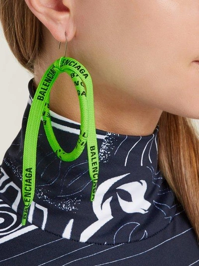Balenciaga Lace-wrapped Silk Hoop Earrings In Green | ModeSens
