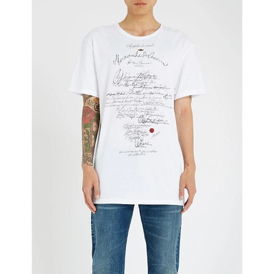 Shop Alexander Mcqueen Handwriting Print Cotton-jersey T-shirt In White Mix