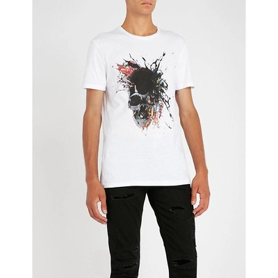 Shop Alexander Mcqueen Painted Skull-print Cotton-jersey T-shirt In White/mix