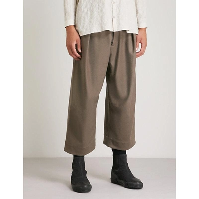 Shop Toogood Tinker Cropped Wide-leg Felt Trousers In Mud