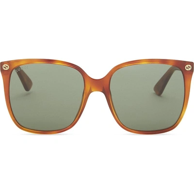 Shop Gucci Ladies Tortoise Brown Gg0022s Square-frame Sunglasses