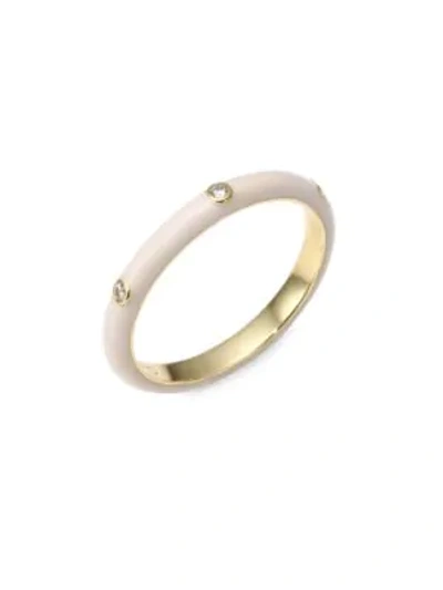 Shop Ef Collection 14k Yellow Gold & Three Diamond Enamel Stack Ring