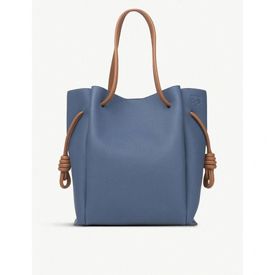 Shop Loewe Varsity Blue And Tan Brown Flamenco Knot Leather Shoulder Bag In Varsity Blue/tan