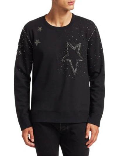 Shop Valentino Star Studded Crew Sweater In Black