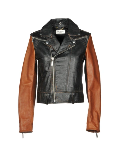 Shop Saint Laurent Biker Jacket In Dark Brown