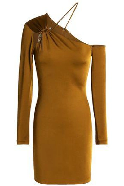 Shop Cushnie Et Ochs Cushnie Woman Asymmetric Embellished Satin-jersey Mini Dress Copper