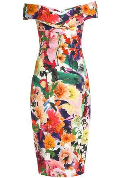 Shop Cushnie Et Ochs Off-the-shoulder Floral-print Cady Midi Dress In Multicolor