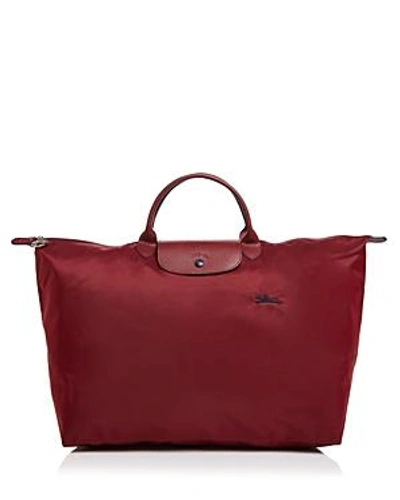 Shop Longchamp Le Pliage Club Large Nylon Canvas Travel Bag In Garnet Red/nickel