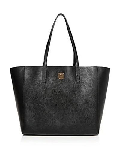 Shop Mcm Wandel Medium Reversible Leather Shopper In Black/black