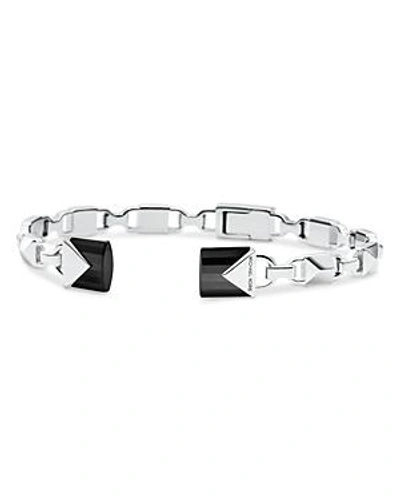 Shop Michael Kors Padlock Link Open Cuff Bracelet In Silver/black