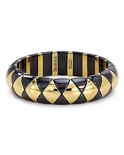 Shop Roberto Demeglio Aura Diva Ceramic Stretch Bracelet In Black/gold