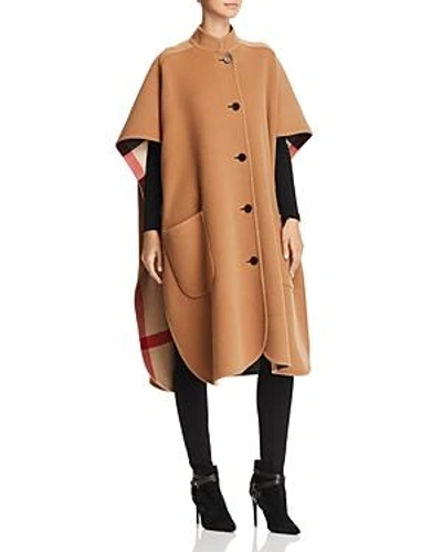 Shop Burberry Reversible Oversized Poncho In Camel