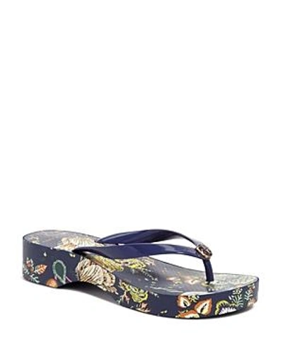 Shop Tory Burch Women's Printed Platform Flip-flops In Montauk Navy/happy Times