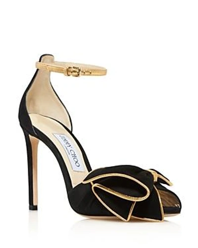 Shop Jimmy Choo Women's Karlotta 100 Suede High-heel Sandals In Black/gold