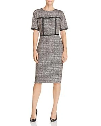 Shop Badgley Mischka Lace-trim Herringbone Dress In Black Multi