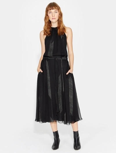 Shop Halston Heritage Printed Silk Crinkle Chiffon Midi Dress In Black
