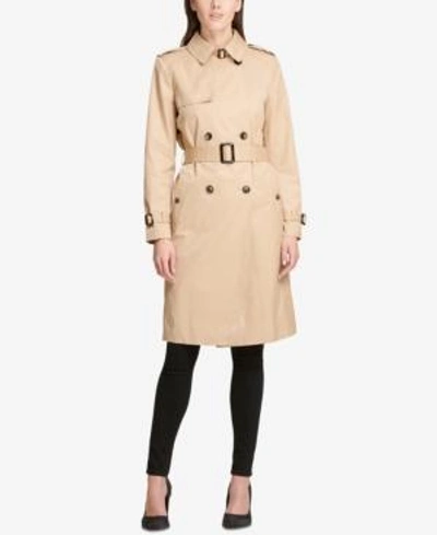 Shop Dkny Double-breasted Belted Trench Coat In British Tan