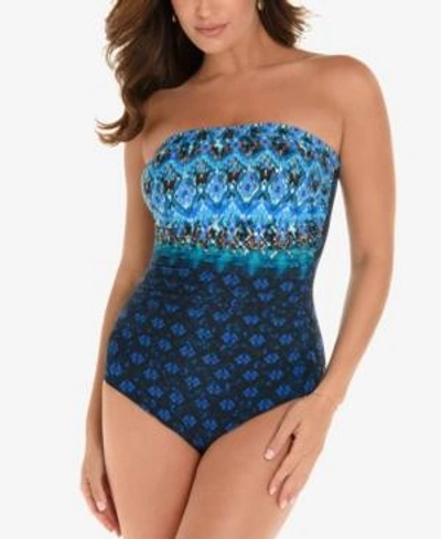 Shop Miraclesuit Sunset Cay Printed Bandeau Allover Slimming One-piece Swimsuit Women's Swimsuit In Blue