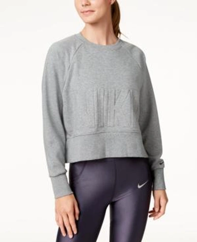 Shop Nike Dri-fit French Terry Cropped Training Top In Carbon Heather