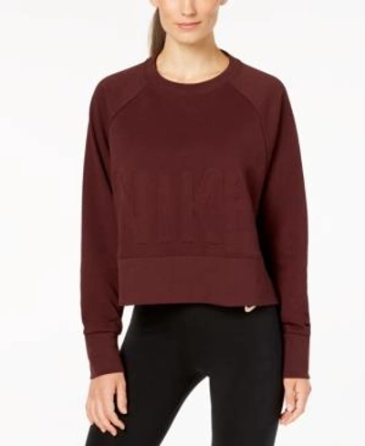 Shop Nike Dri-fit French Terry Cropped Training Top In Burgundy Crush