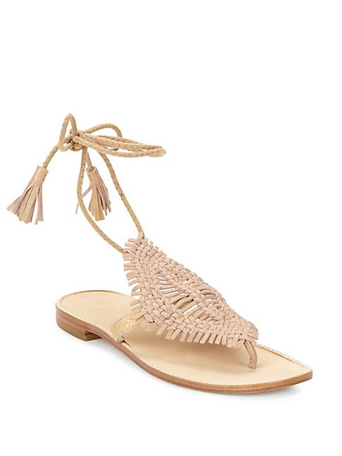 Joie Kacia Metallic Woven Ankle Tie Thong Sandals In Warm Gold | ModeSens