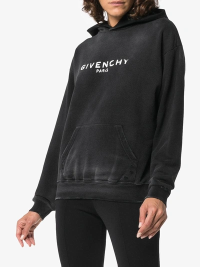 Shop Givenchy Logo Printed Distressed Hoodie - Black