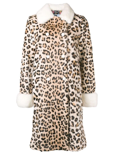 Shop Blumarine Contrast-trim Leopard Print Fur - Neutrals In Nude & Neutrals