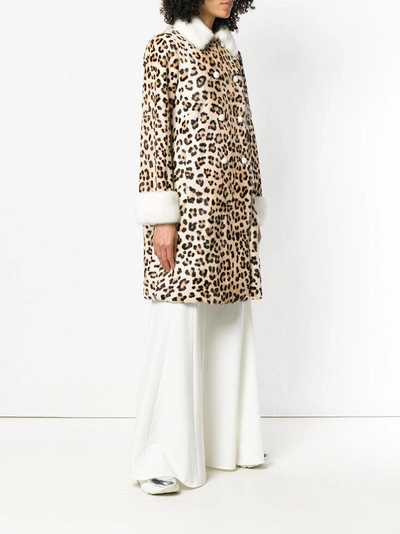 Shop Blumarine Contrast-trim Leopard Print Fur - Neutrals In Nude & Neutrals