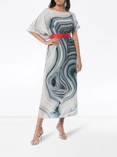 Shop Kimberly Mcdonald Off-shoulder Cool Tones Print Silk Kaftan Dress - Unavailable In Multicoloured