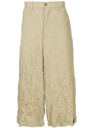 Shop Facetasm X Woolmark Crinkle-effect Drop Crotch Trousers - Neutrals