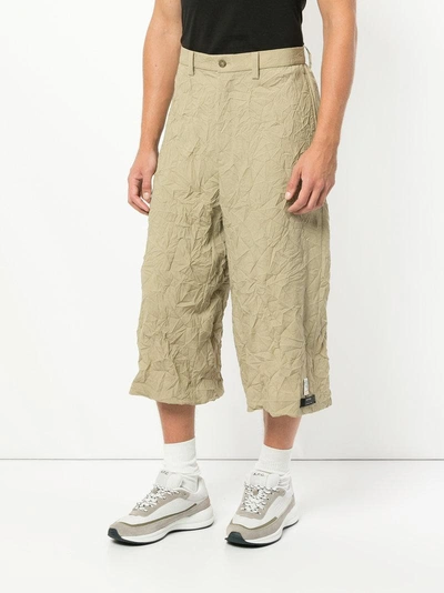 Shop Facetasm X Woolmark Crinkle-effect Drop Crotch Trousers - Neutrals