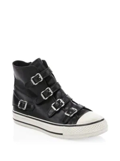 Shop Ash Virgin Leather Buckle High-top Sneakers In Black