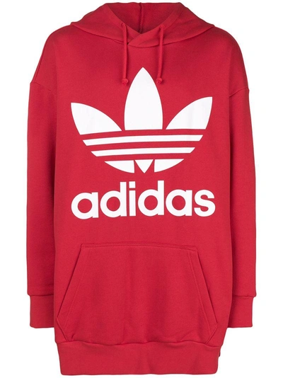 Shop Adidas Originals Adidas Oversize Trefoil Hoodie - Red
