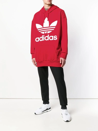 Shop Adidas Originals Adidas Oversize Trefoil Hoodie - Red