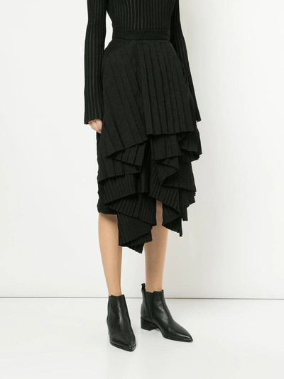Shop Facetasm X Woolmark Pleated Asymmetric Tiered Skirt In Black