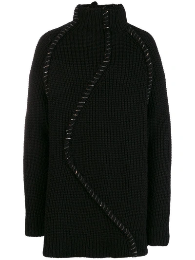 Shop Yohji Yamamoto Stitched Chunky Turtleneck Sweater In Black