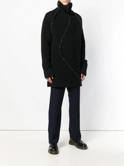 Shop Yohji Yamamoto Stitched Chunky Turtleneck Sweater In Black