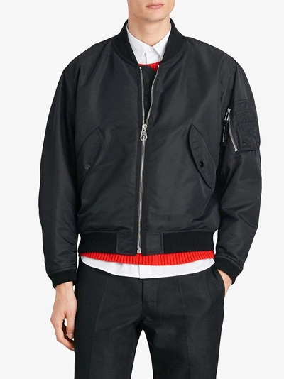 Shop Burberry Nylon Bomber Jacket - Black