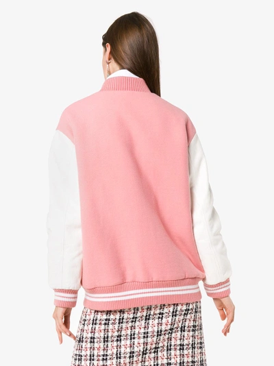 Shop Miu Miu Oversized Love Embroidered Virgin Wool Bomber Jacket In Pink/purple