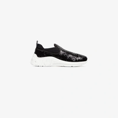 Shop Miu Miu Slip-on Leather Sequin Sneakers In Black