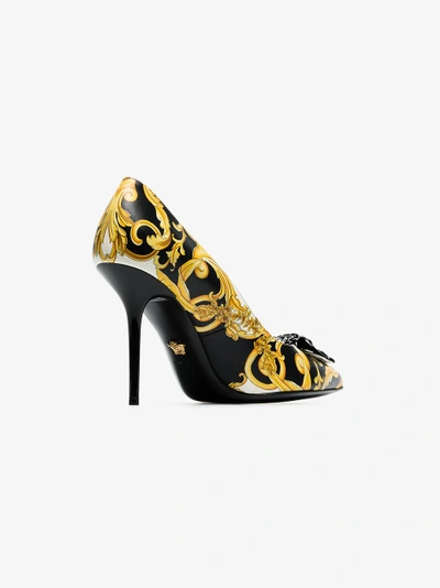 Shop Versace Black, Yellow And White Barocco 95 Leather Pumps In Multicolour