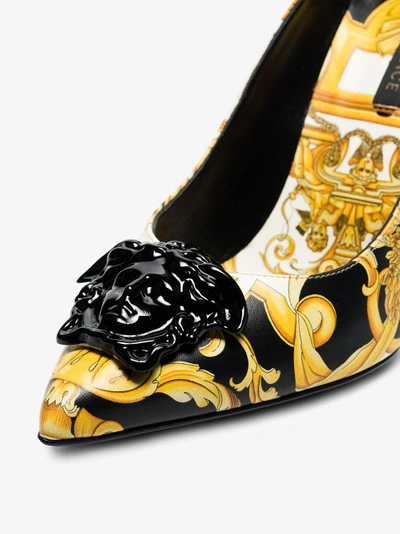 Shop Versace Black, Yellow And White Barocco 95 Leather Pumps In Multicolour