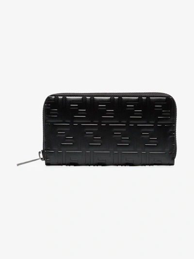 Shop Fendi Black Logo Zip Leather Wallet