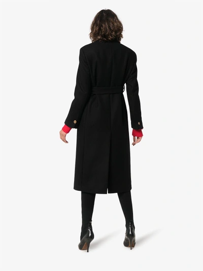 Shop Versace Double-breasted Long Wool Coat In Black