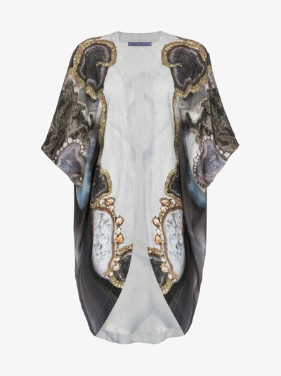 Shop Kimberly Mcdonald Jewelled Serpent Print Silk Kimono Robe In Grey