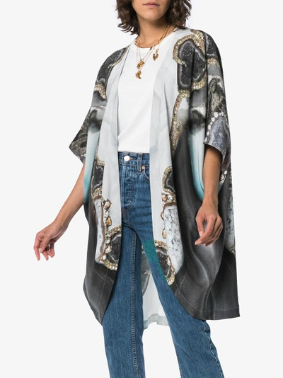 Shop Kimberly Mcdonald Jewelled Serpent Print Silk Kimono Robe In Grey