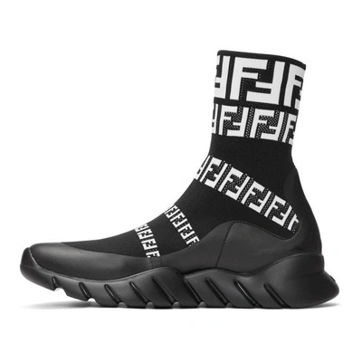 Shop Fendi Black Forever  Knit High-top Sneakers In F0y68.blk.w