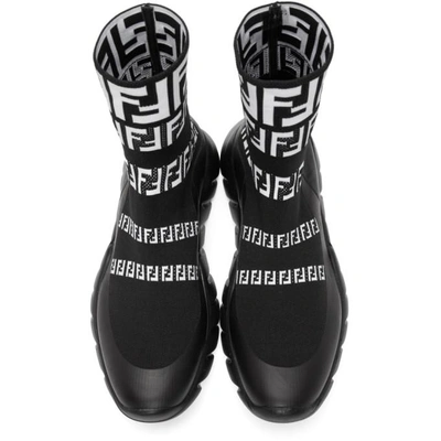Shop Fendi Black Forever  Knit High-top Sneakers In F0y68.blk.w