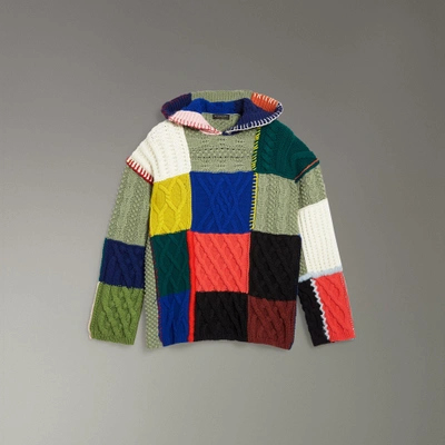 Shop Burberry Patchwork Wool Cotton Blend Hoodie In Multicolour
